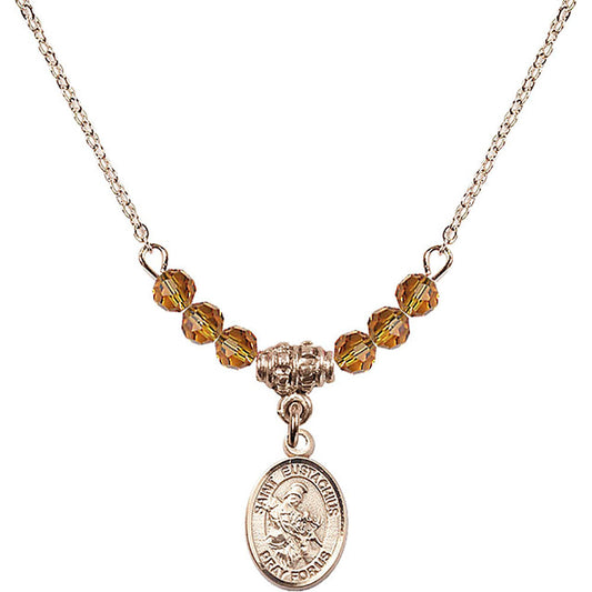 14kt Gold Filled Saint Eustachius Birthstone Necklace with Topaz Beads - 9356