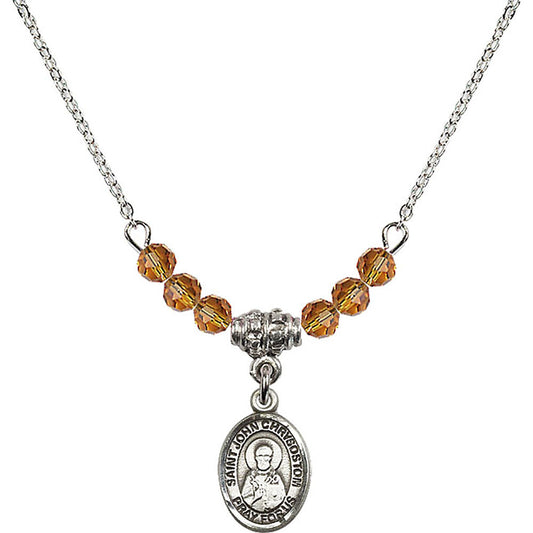 Sterling Silver Saint John Chrysostom Birthstone Necklace with Topaz Beads - 9357
