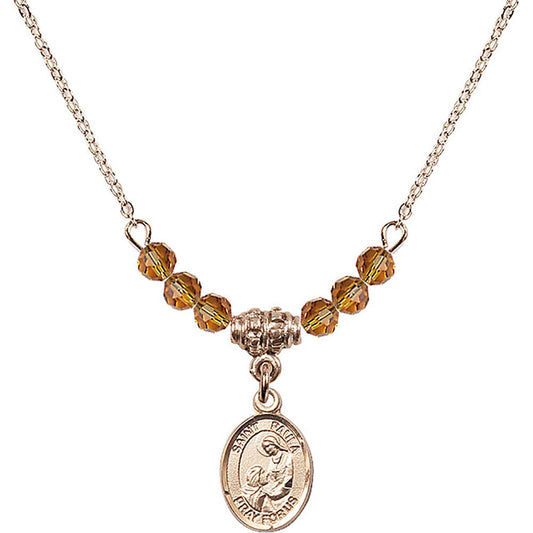 14kt Gold Filled Saint Paula Birthstone Necklace with Topaz Beads - 9359