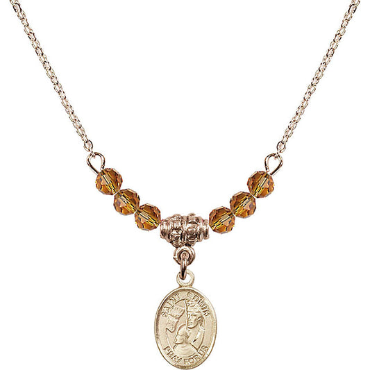 14kt Gold Filled Saint Edwin Birthstone Necklace with Topaz Beads - 9361