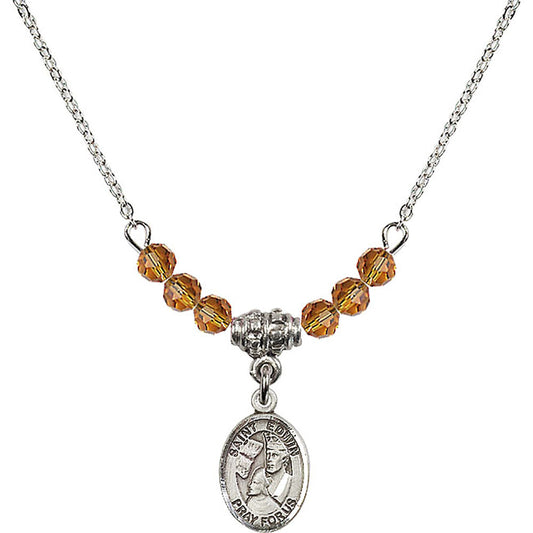 Sterling Silver Saint Edwin Birthstone Necklace with Topaz Beads - 9361