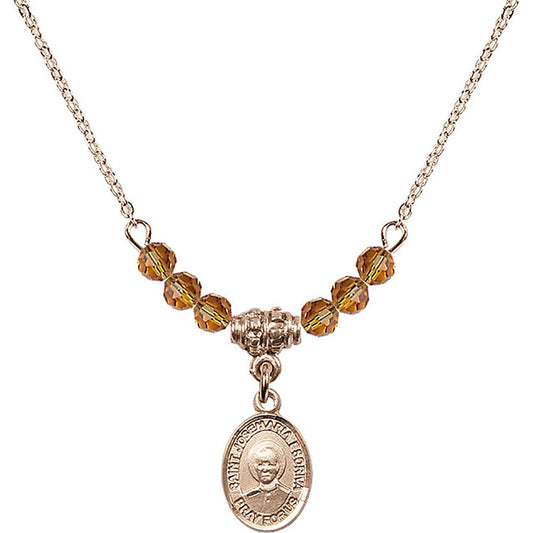 14kt Gold Filled Saint Josemaria Escriva Birthstone Necklace with Topaz Beads - 9362
