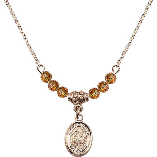 14kt Gold Filled Saint Polycarp of Smyrna Birthstone Necklace with Topaz Beads - 9363