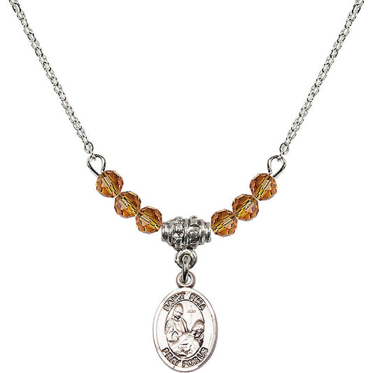 Sterling Silver Saint Fina Birthstone Necklace with Topaz Beads - 9364