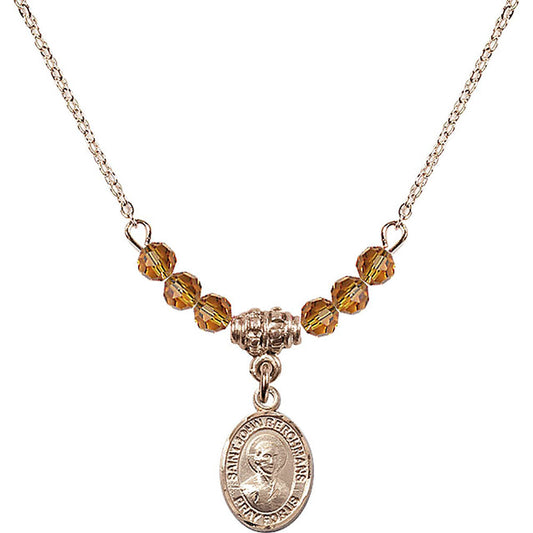 14kt Gold Filled Saint John Berchmans Birthstone Necklace with Topaz Beads - 9370