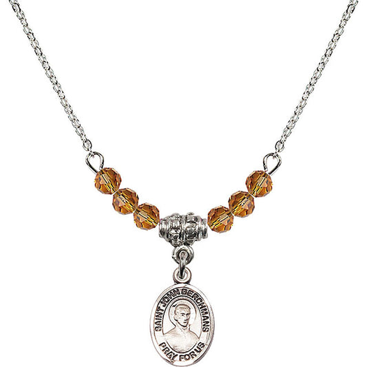 Sterling Silver Saint John Berchmans Birthstone Necklace with Topaz Beads - 9370