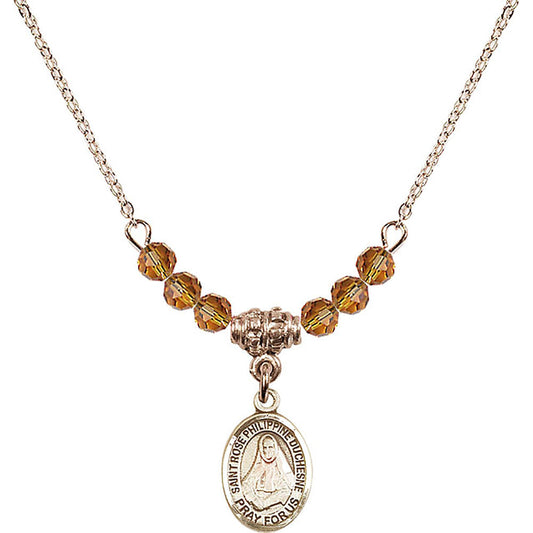 14kt Gold Filled Saint Rose Philippine Duchesne Birthstone Necklace with Topaz Beads - 9371