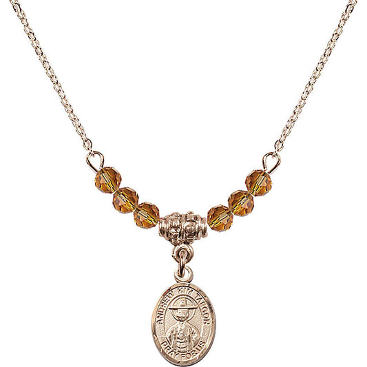 14kt Gold Filled Saint Andrew Kim Taegon Birthstone Necklace with Topaz Beads - 9373