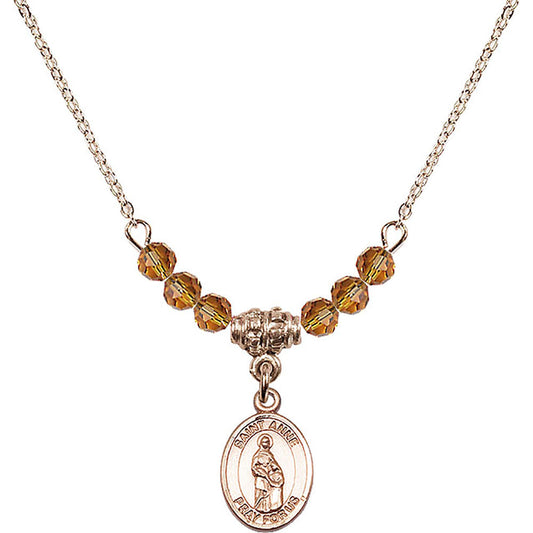 14kt Gold Filled Saint Anne Birthstone Necklace with Topaz Beads - 9374
