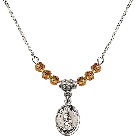 Sterling Silver Saint Anne Birthstone Necklace with Topaz Beads - 9374