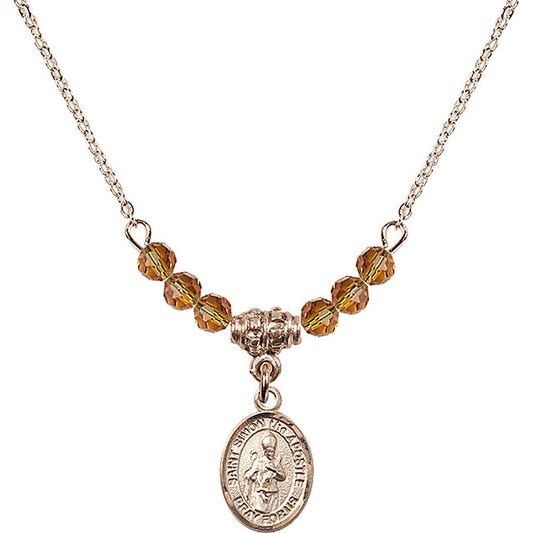 14kt Gold Filled Saint Simon the Apostle Birthstone Necklace with Topaz Beads - 9375