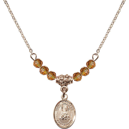 14kt Gold Filled Saint Honorius of Amiens Birthstone Necklace with Topaz Beads - 9376