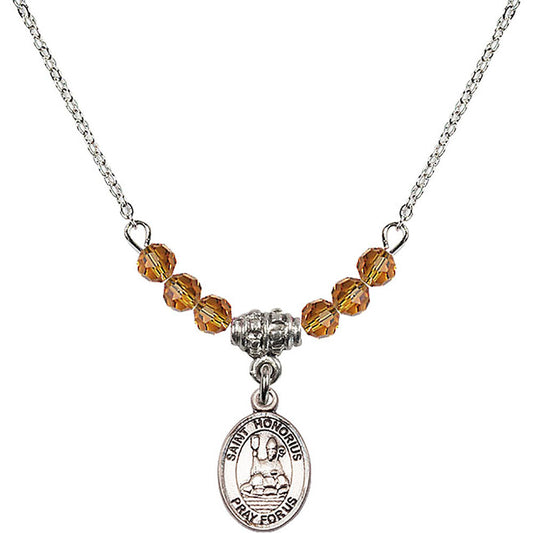 Sterling Silver Saint Honorius of Amiens Birthstone Necklace with Topaz Beads - 9376