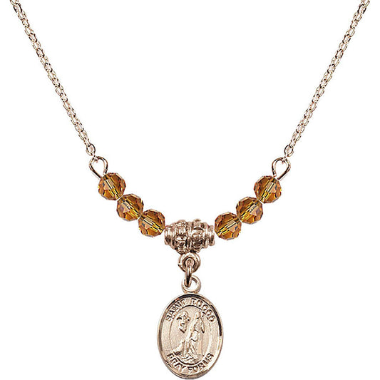 14kt Gold Filled Saint Rocco Birthstone Necklace with Topaz Beads - 9377