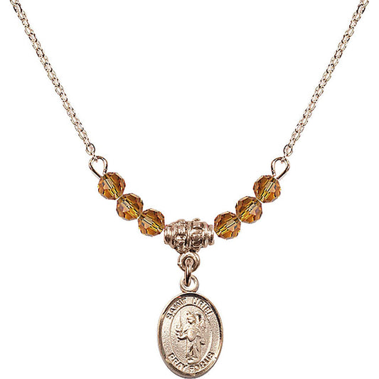 14kt Gold Filled Saint Uriel the Archangel Birthstone Necklace with Topaz Beads - 9378