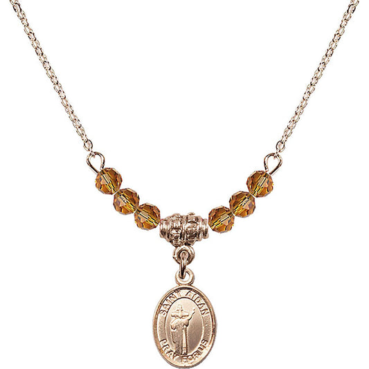 14kt Gold Filled Saint Aidan of Lindesfarne Birthstone Necklace with Topaz Beads - 9381