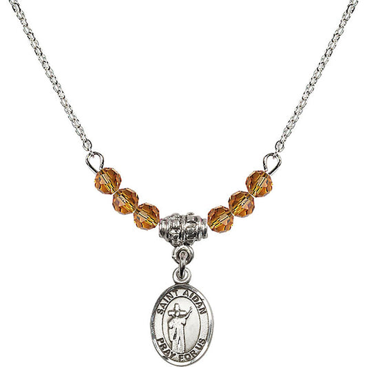 Sterling Silver Saint Aidan of Lindesfarne Birthstone Necklace with Topaz Beads - 9381