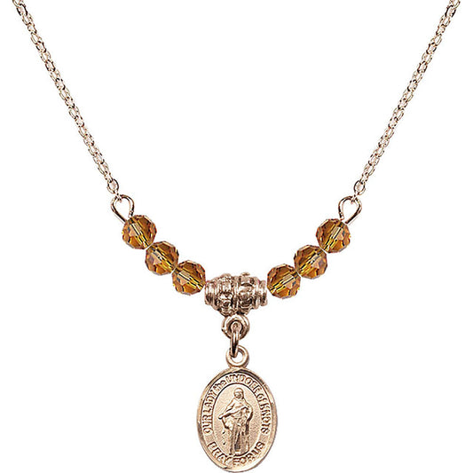 14kt Gold Filled Our Lady the Undoer of Knots Birthstone Necklace with Topaz Beads - 9383