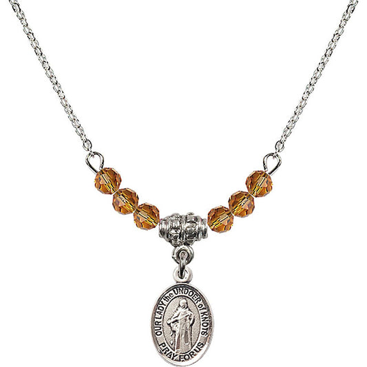 Sterling Silver Our Lady the Undoer of Knots Birthstone Necklace with Topaz Beads - 9383