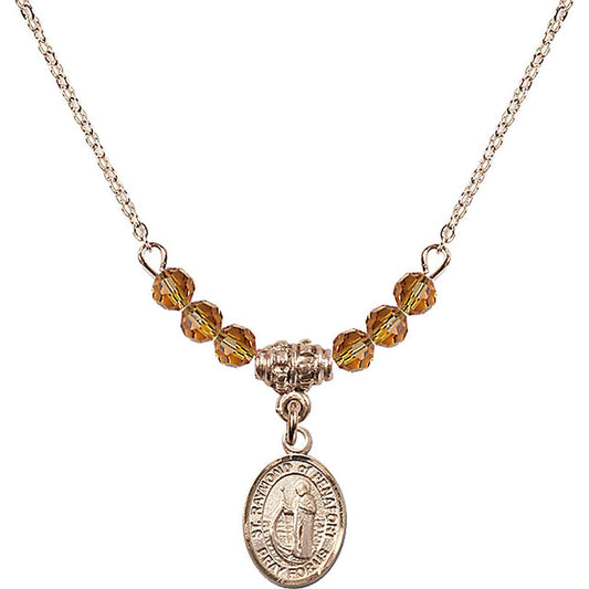 14kt Gold Filled Saint Raymond of Penafort Birthstone Necklace with Topaz Beads - 9385