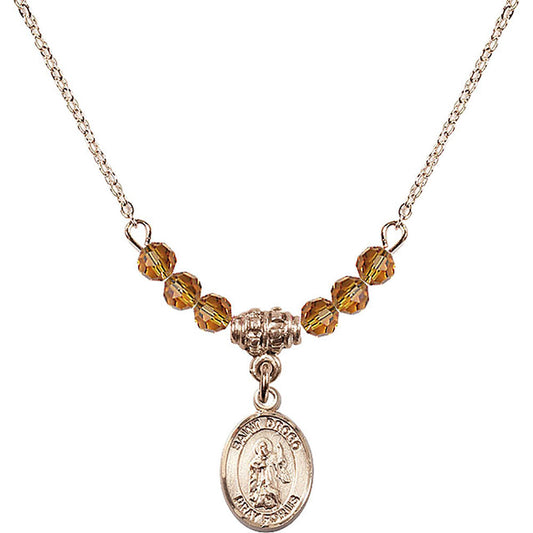 14kt Gold Filled Saint Drogo Birthstone Necklace with Topaz Beads - 9386