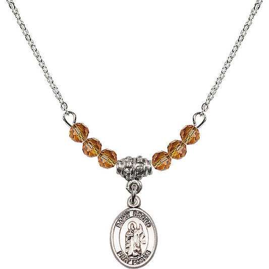 Sterling Silver Saint Drogo Birthstone Necklace with Topaz Beads - 9386