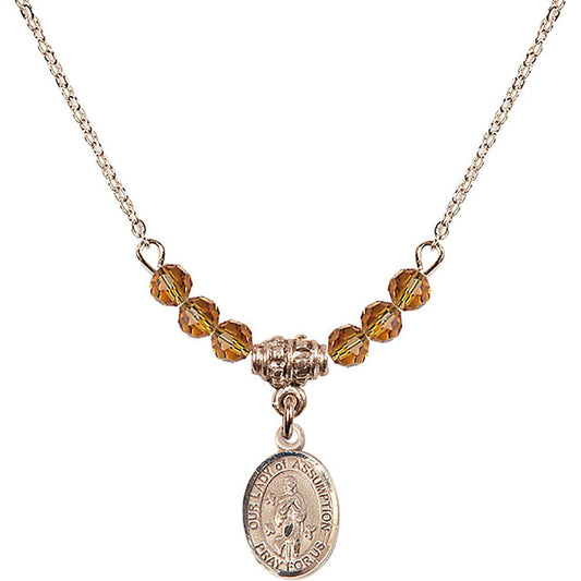 14kt Gold Filled Our Lady of Assumption Birthstone Necklace with Topaz Beads - 9388