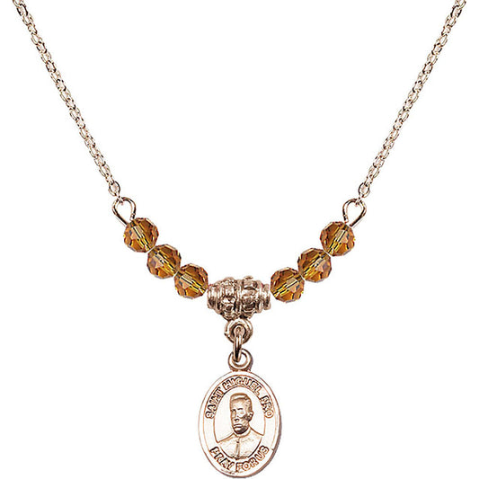14kt Gold Filled Blessed Miguel Pro Birthstone Necklace with Topaz Beads - 9389