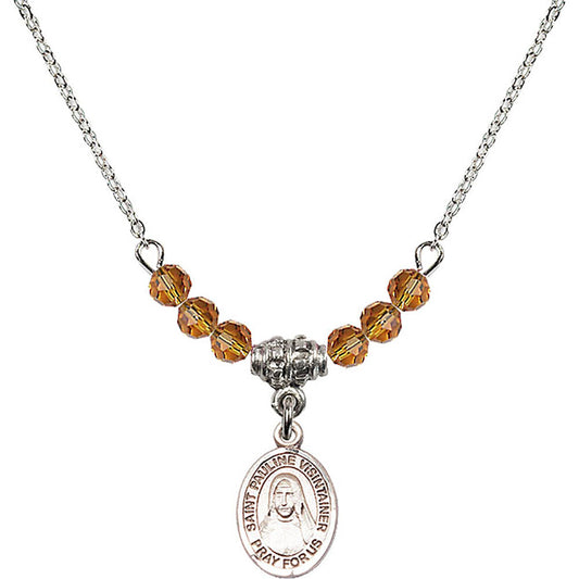 Sterling Silver Saint Pauline Visintainer Birthstone Necklace with Topaz Beads - 9391