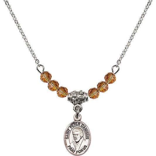 Sterling Silver Saint Peter Canisius Birthstone Necklace with Topaz Beads - 9393