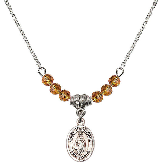 Sterling Silver Saint Nathanael Birthstone Necklace with Topaz Beads - 9398