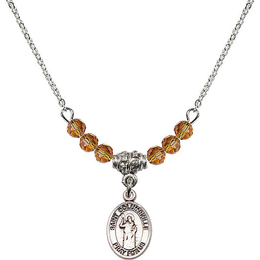 Sterling Silver Saint Columbkille Birthstone Necklace with Topaz Beads - 9399