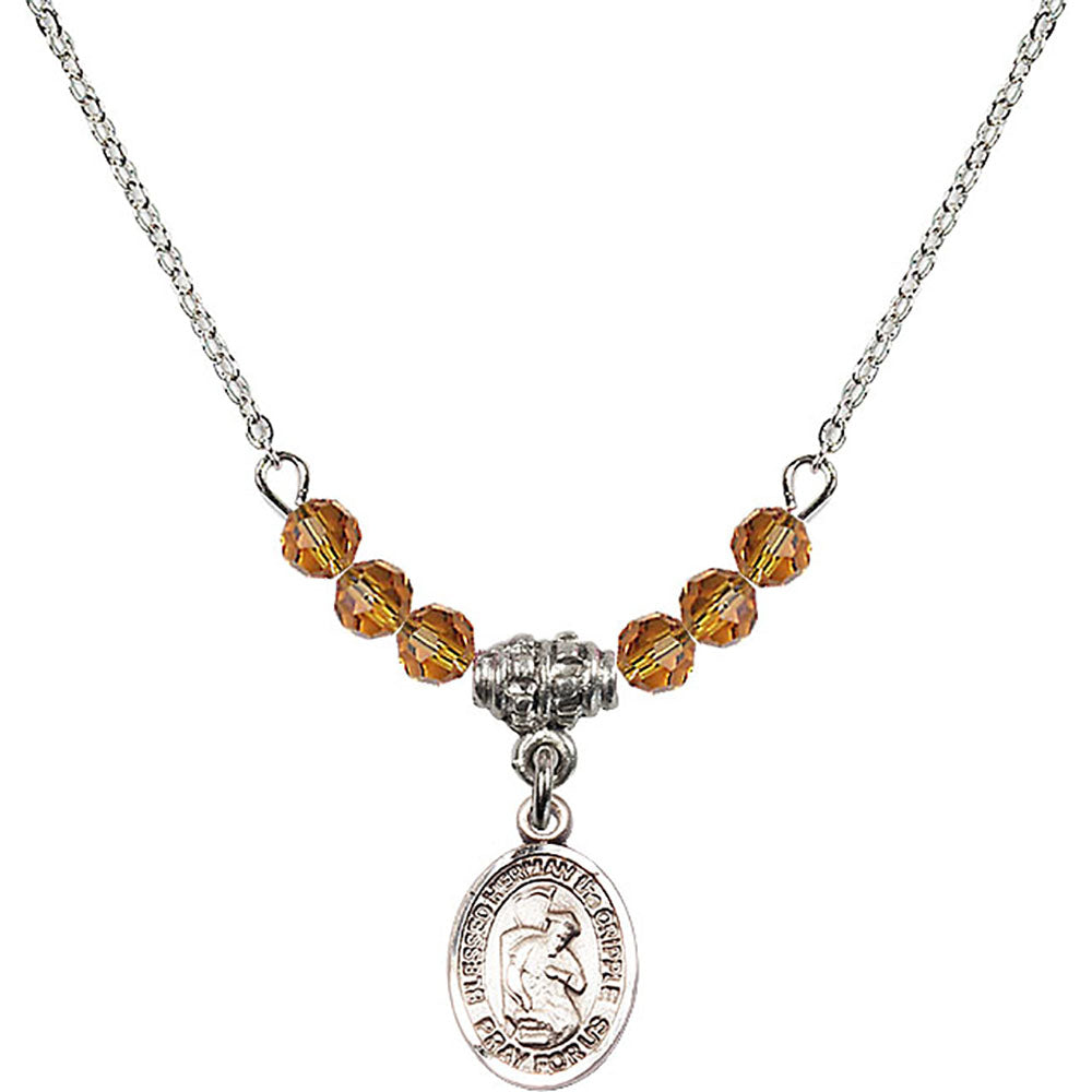 Sterling Silver Blessed Herman the Cripple Birthstone Necklace with Topaz Beads - 9403