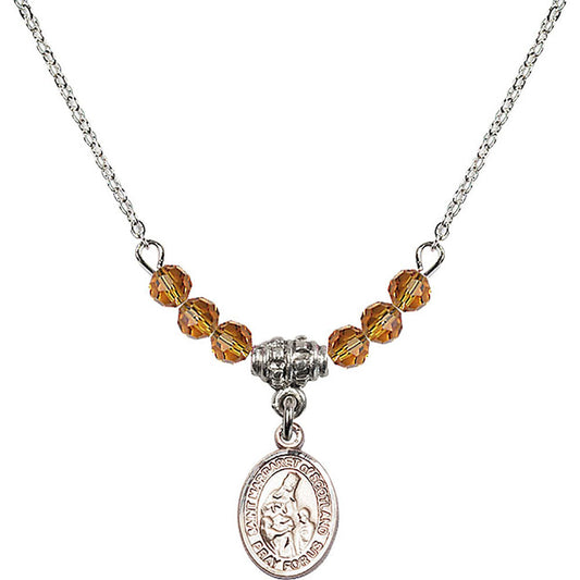 Sterling Silver Saint Margaret of Scotland Birthstone Necklace with Topaz Beads - 9407