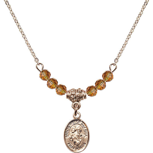 14kt Gold Filled Saints Peter & Paul Birthstone Necklace with Topaz Beads - 9410