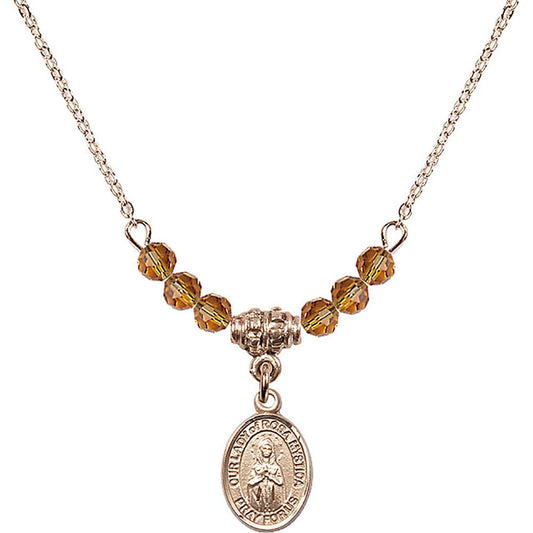 14kt Gold Filled Our Lady of Rosa Mystica Birthstone Necklace with Topaz Beads - 9413