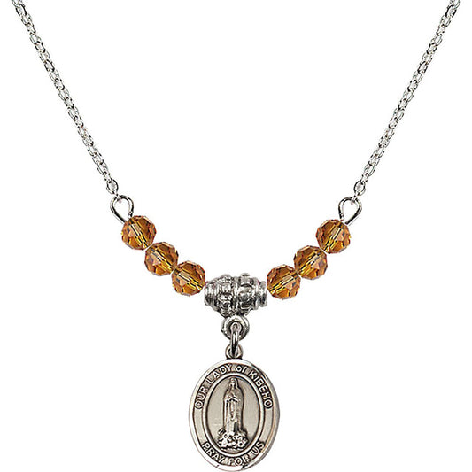 Sterling Silver Our Lady of Kibeho Birthstone Necklace with Topaz Beads - 9414