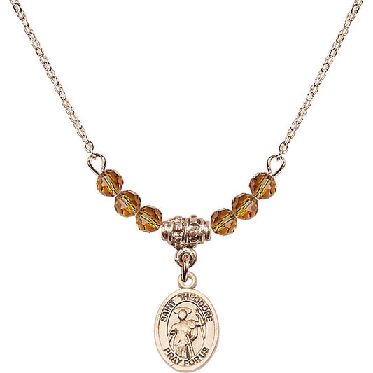 14kt Gold Filled Saint Theodore Stratelates Birthstone Necklace with Topaz Beads - 9415