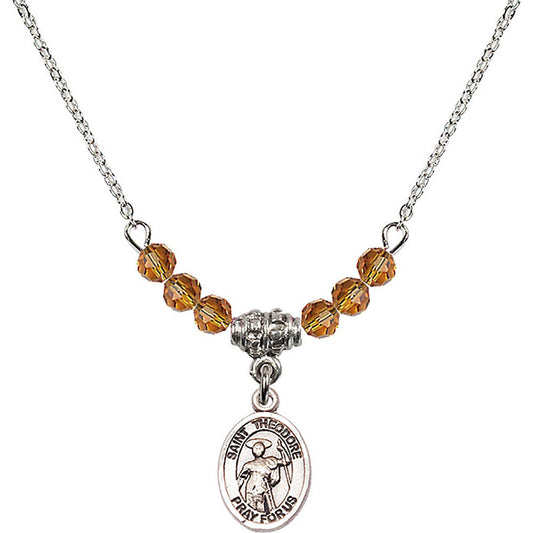 Sterling Silver Saint Theodore Stratelates Birthstone Necklace with Topaz Beads - 9415