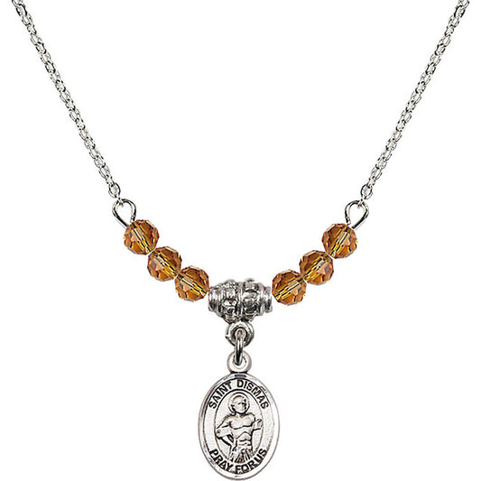 Sterling Silver Saint Dismas Birthstone Necklace with Topaz Beads - 9418