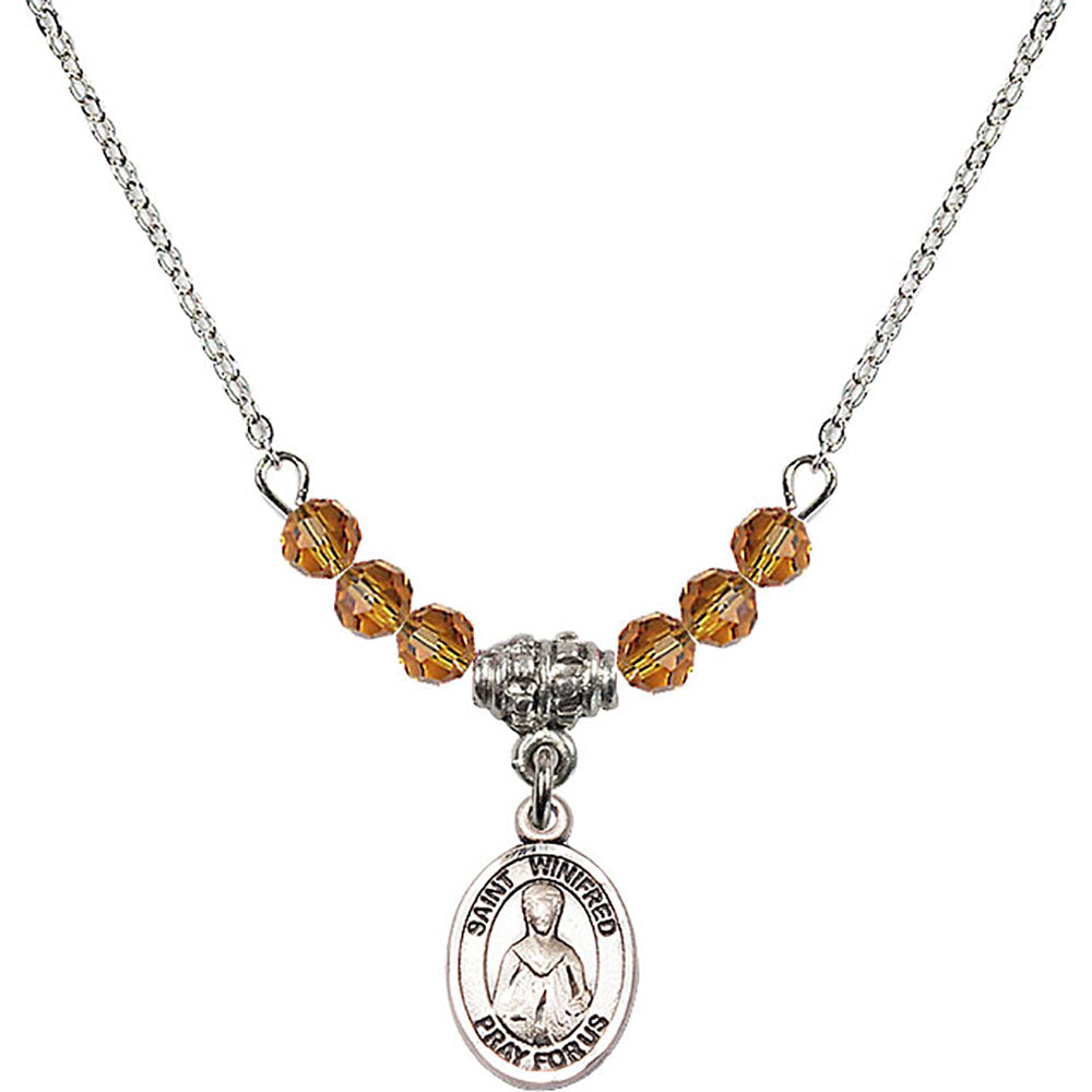 Sterling Silver Saint Winifred of Wales Birthstone Necklace with Topaz Beads - 9419