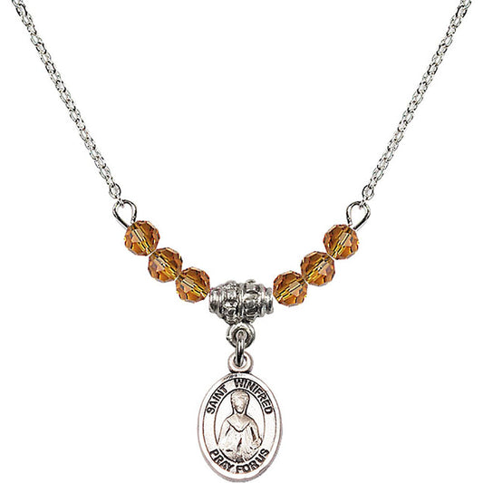 Sterling Silver Saint Winifred of Wales Birthstone Necklace with Topaz Beads - 9419