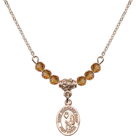 14kt Gold Filled Saint Margaret Mary Alacoque Birthstone Necklace with Topaz Beads - 9420