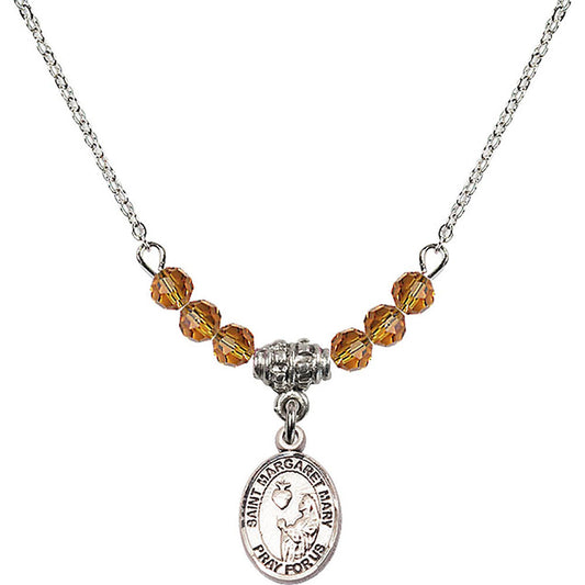 Sterling Silver Saint Margaret Mary Alacoque Birthstone Necklace with Topaz Beads - 9420