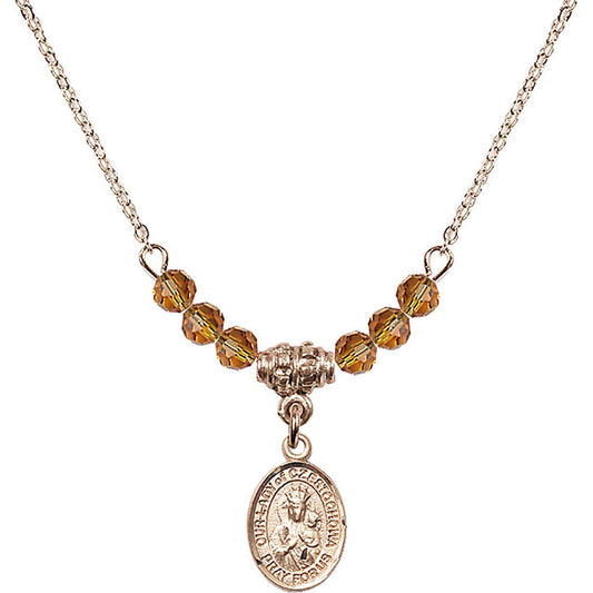 14kt Gold Filled Our Lady of Czestochowa Birthstone Necklace with Topaz Beads - 9421