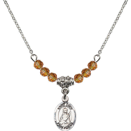 Sterling Silver Saint Lucy Birthstone Necklace with Topaz Beads - 9422