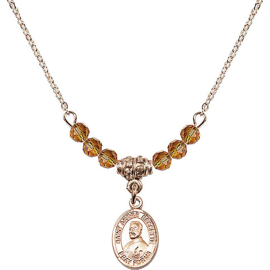 14kt Gold Filled Saint Andre Bessette Birthstone Necklace with Topaz Beads - 9424