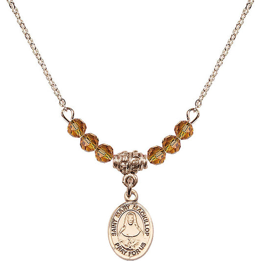 14kt Gold Filled Saint Mary Mackillop Birthstone Necklace with Topaz Beads - 9425