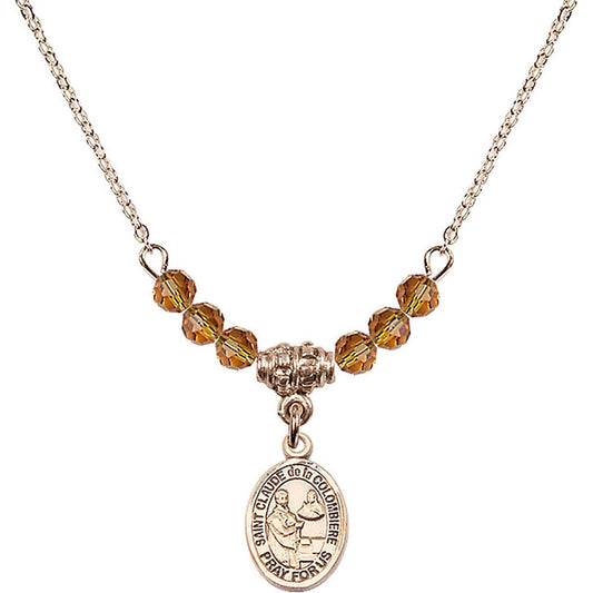 14kt Gold Filled Saint Claude de la Colombiere Birthstone Necklace with Topaz Beads - 9432