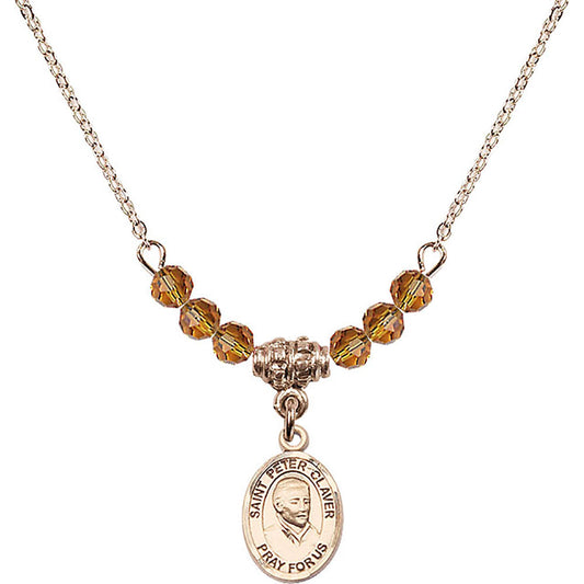 14kt Gold Filled Saint Peter Claver Birthstone Necklace with Topaz Beads - 9442